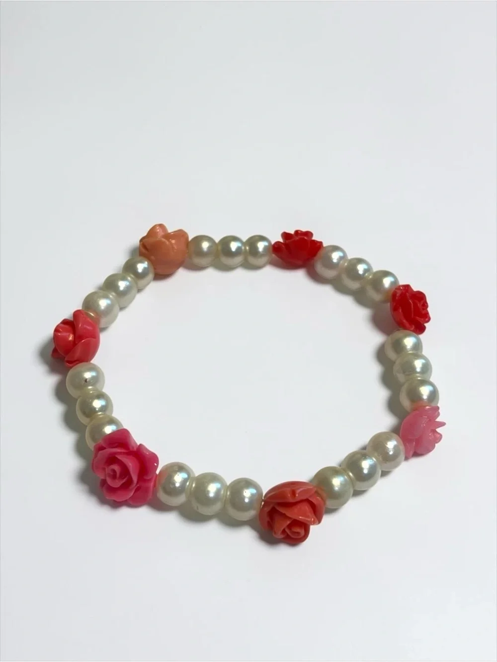 🍭5 for $20🍭 Multicolor Acrylic Rose Flower Faux Pearl Stretch Bracelet CC M